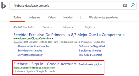 Buscador Firebase en Bing