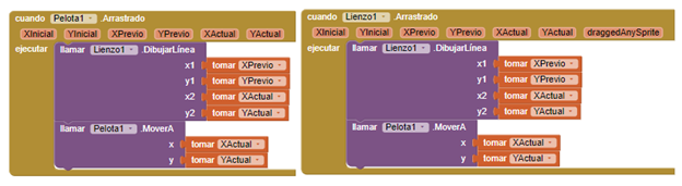 Bloques para dibujar en lienzo App Inventor