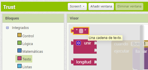 Funcion cadena de texto App Inventor