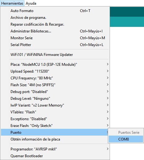 Puerto COM para ESP8266 IDE IoT