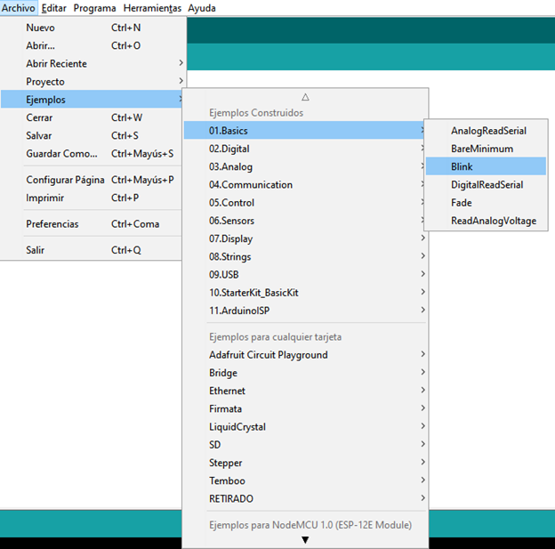 Pestaña Archivo IDE IoT