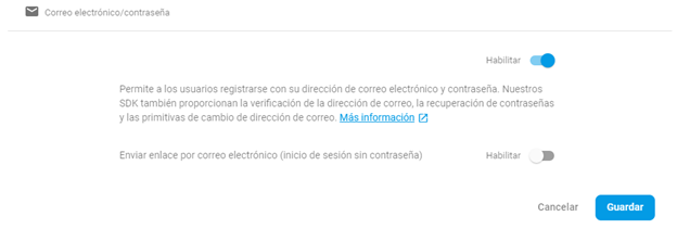 Aprobar autenticación correo electrónico Firebase