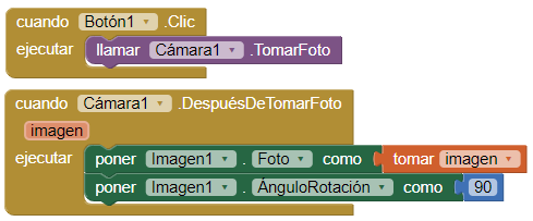 Bloques girar foto App Inventor