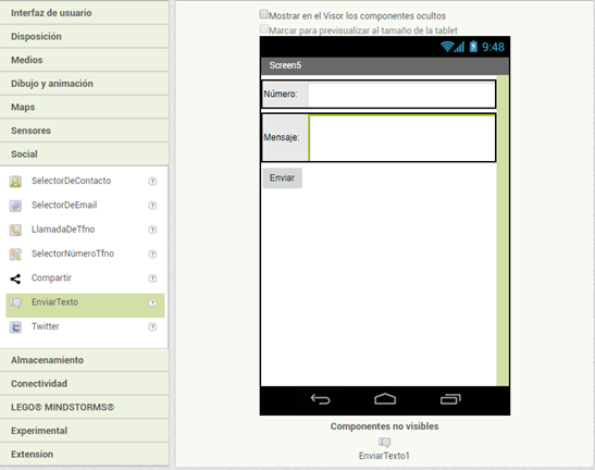 Selección de mensajes en visor App Inventor