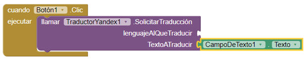 Tomar campo de texto para traducir al dar clic App Inventor