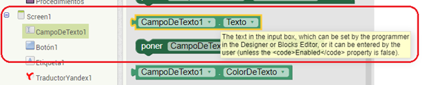 Funciones campo de texto App Inventor