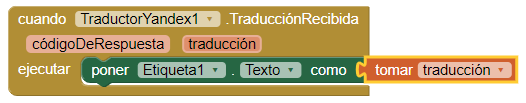 Poner en etiqueta resultado de traducción App Inventor