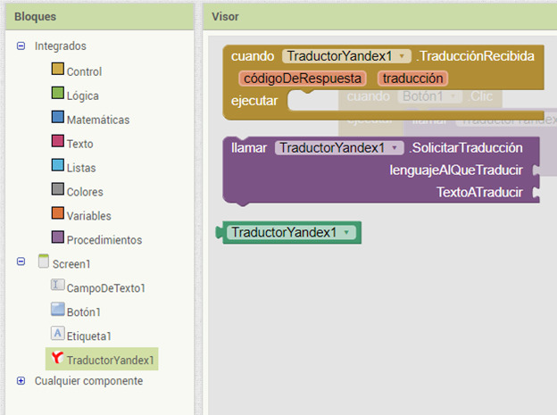 Resultado de traducción yandex App Inventor