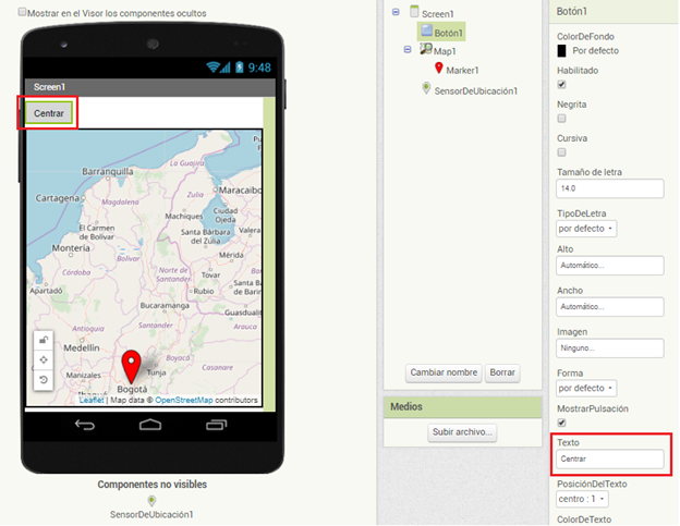 Botón de centrar GPS App Inventor