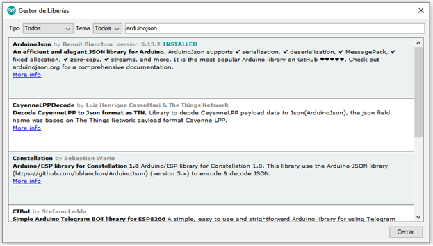 Librería arduino json IDE IoT