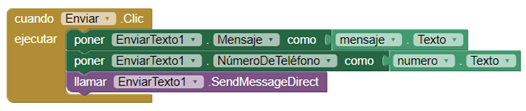 Bloques para enviar mensajes App Inventor