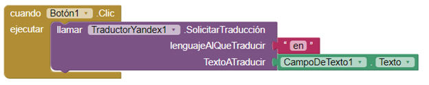 Selección de idioma a traducir yandex App Inventor