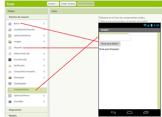 Componentes de interfaz de usuario App Inventor