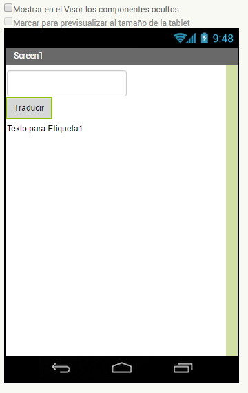 Screen de traductor App Inventor