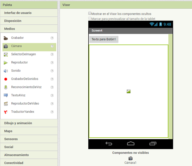 Camara de celular App Inventor