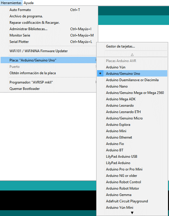 Pestaña herramientas IDE IoT