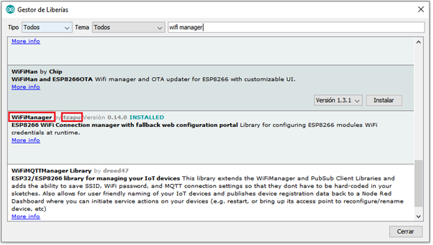 Librería wifi manager IDE Arduino IoT