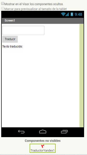 Componente no visible yandex App Inventor