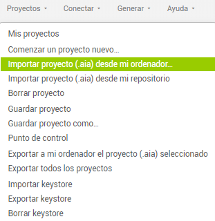 Importar proyecto App Inventor