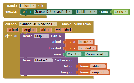 Bloques centrar GPS App Inventor